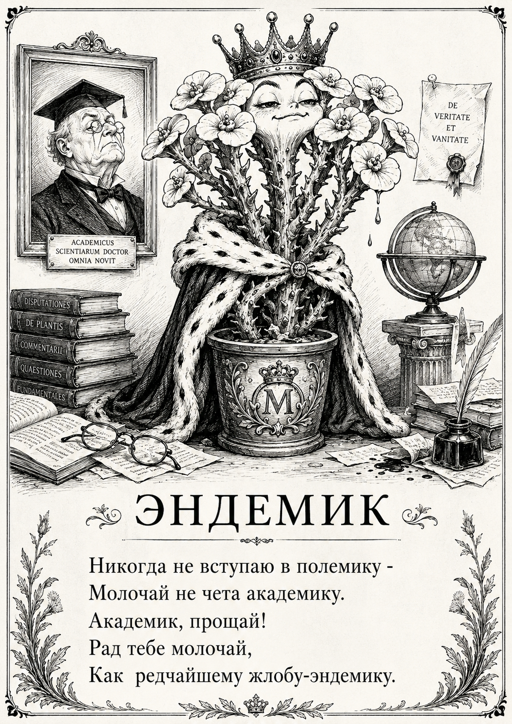 Черно-белый постер к стихотворению ЭНДЕМИК